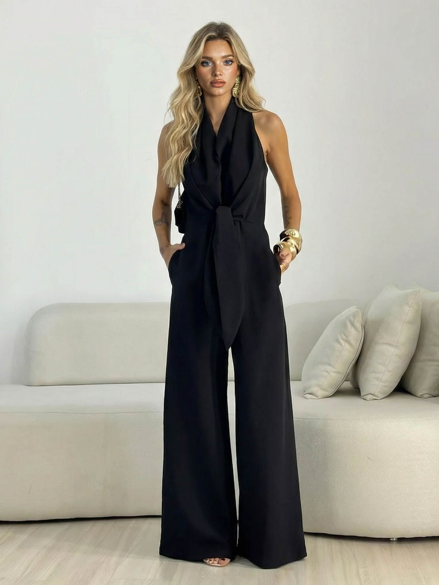 Elegant Halter Neck Wide-Leg Jumpsuit