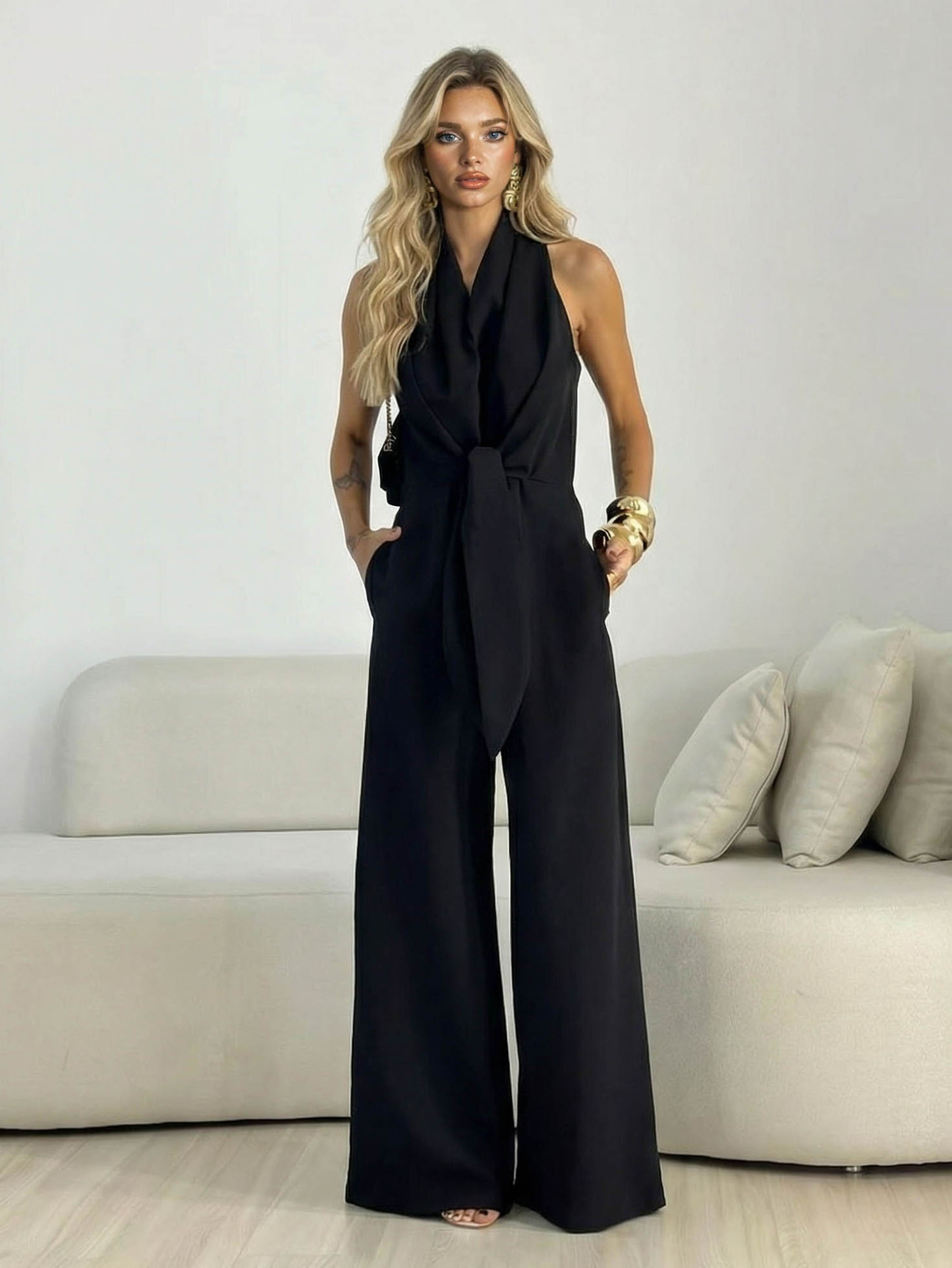Elegant Halter Neck Wide-Leg Jumpsuit