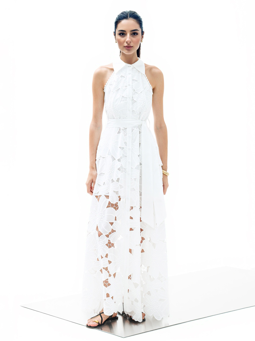 Elegant Floral Lace Backless Floor-length Maxi Dress
