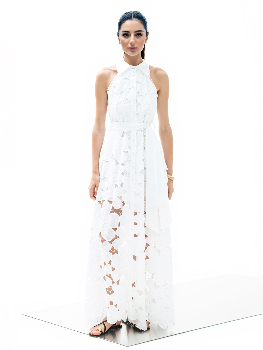 Elegant Floral Lace Backless Floor-length Maxi Dress