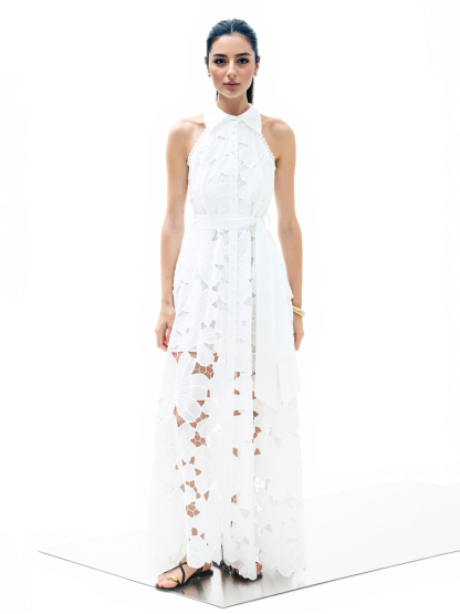 Elegant Floral Lace Backless Floor-length Maxi Dress