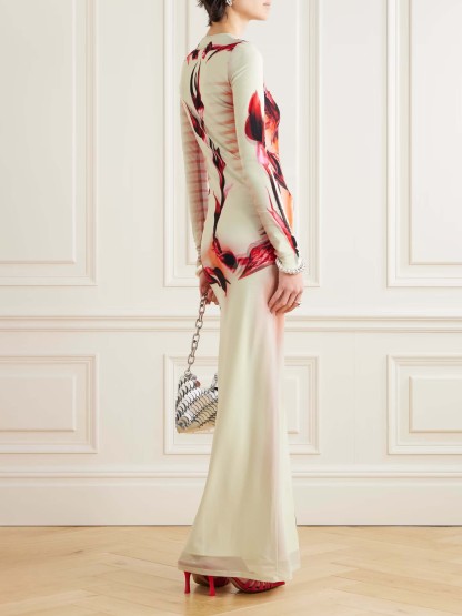 Exquisite Double-layered Mesh Printed Maxi Dress