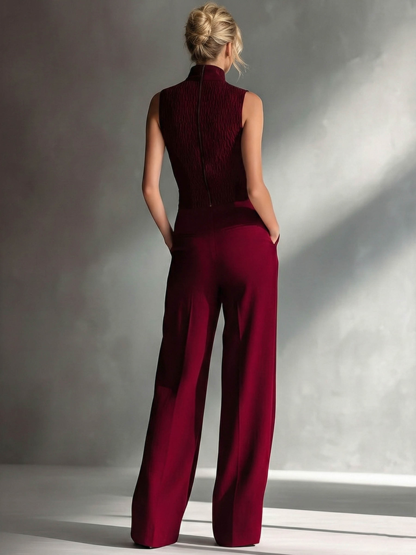 Casual Sleeveless High-Neck Wide-Leg Jumpsuit