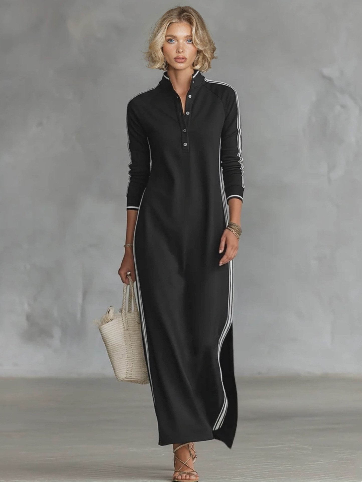 Sporty Chic Striped-Trim Maxi Dress