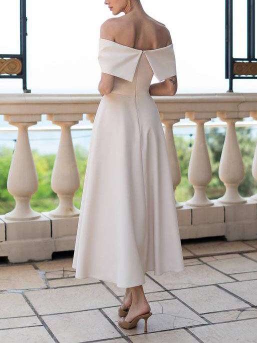 Elegant Bow Off-the-shoulder High-waisted Maxi Dress
