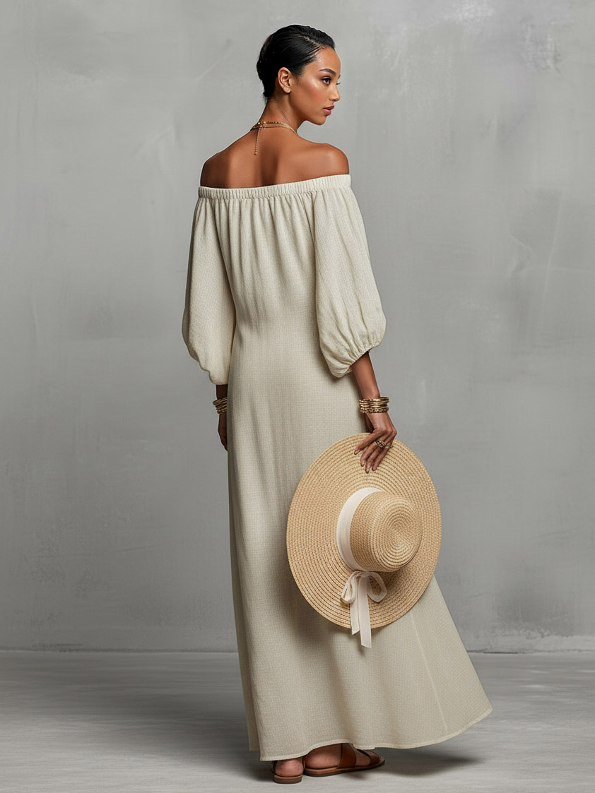 Bohemian Floral Embroidered Off-Shoulder Maxi Dress