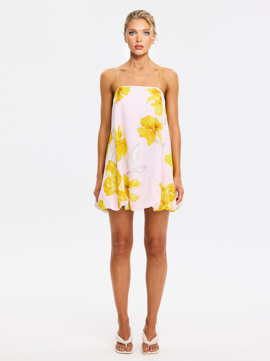 Spaghetti Strap Square Neck Floral Mini Dress