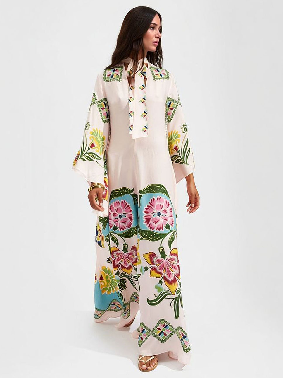 Exquisite Sunshine Floral Print Flowing Maxi Dress