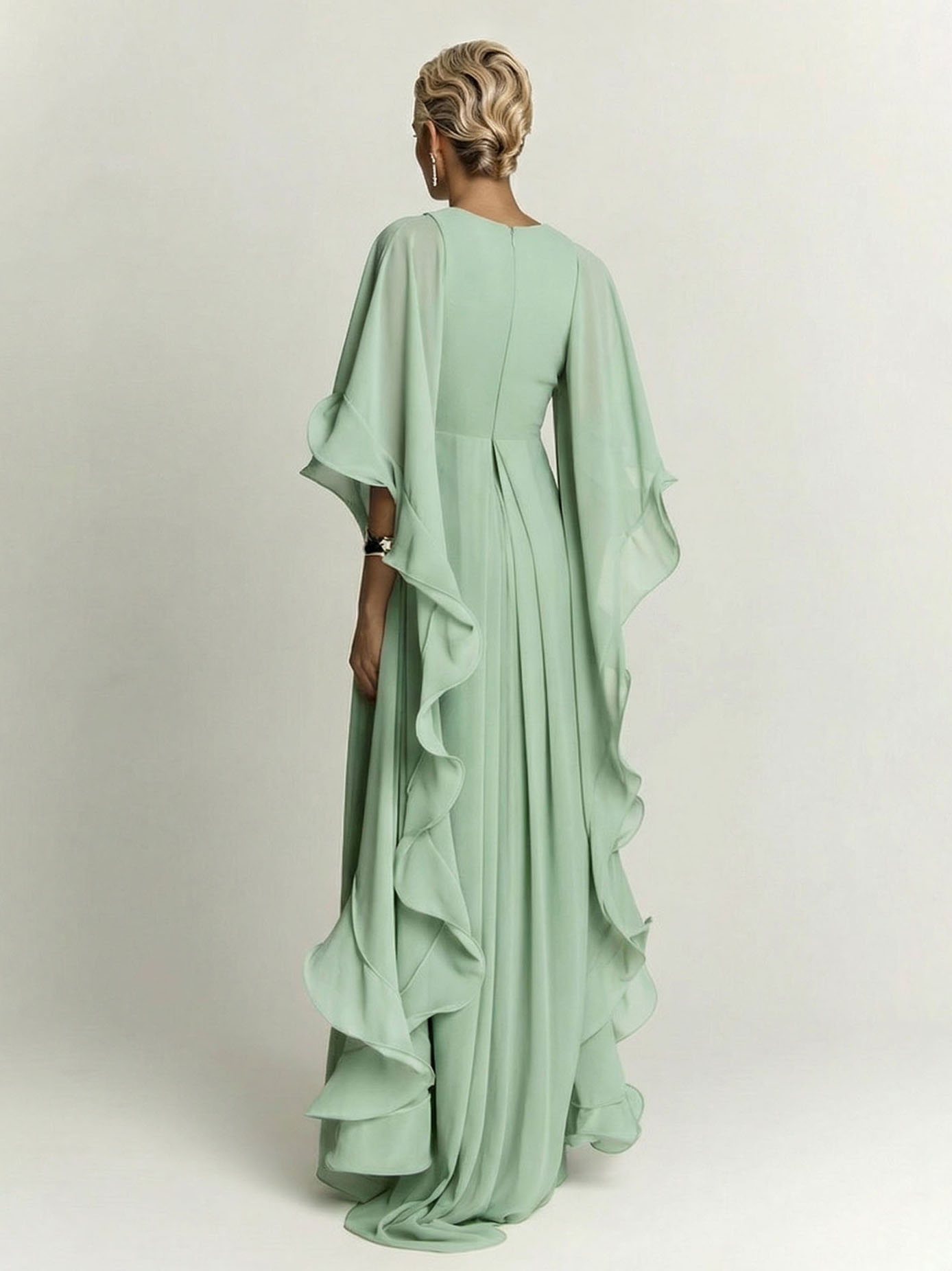 Elegant Draped Head Sleeve Chiffon Maxi Dress
