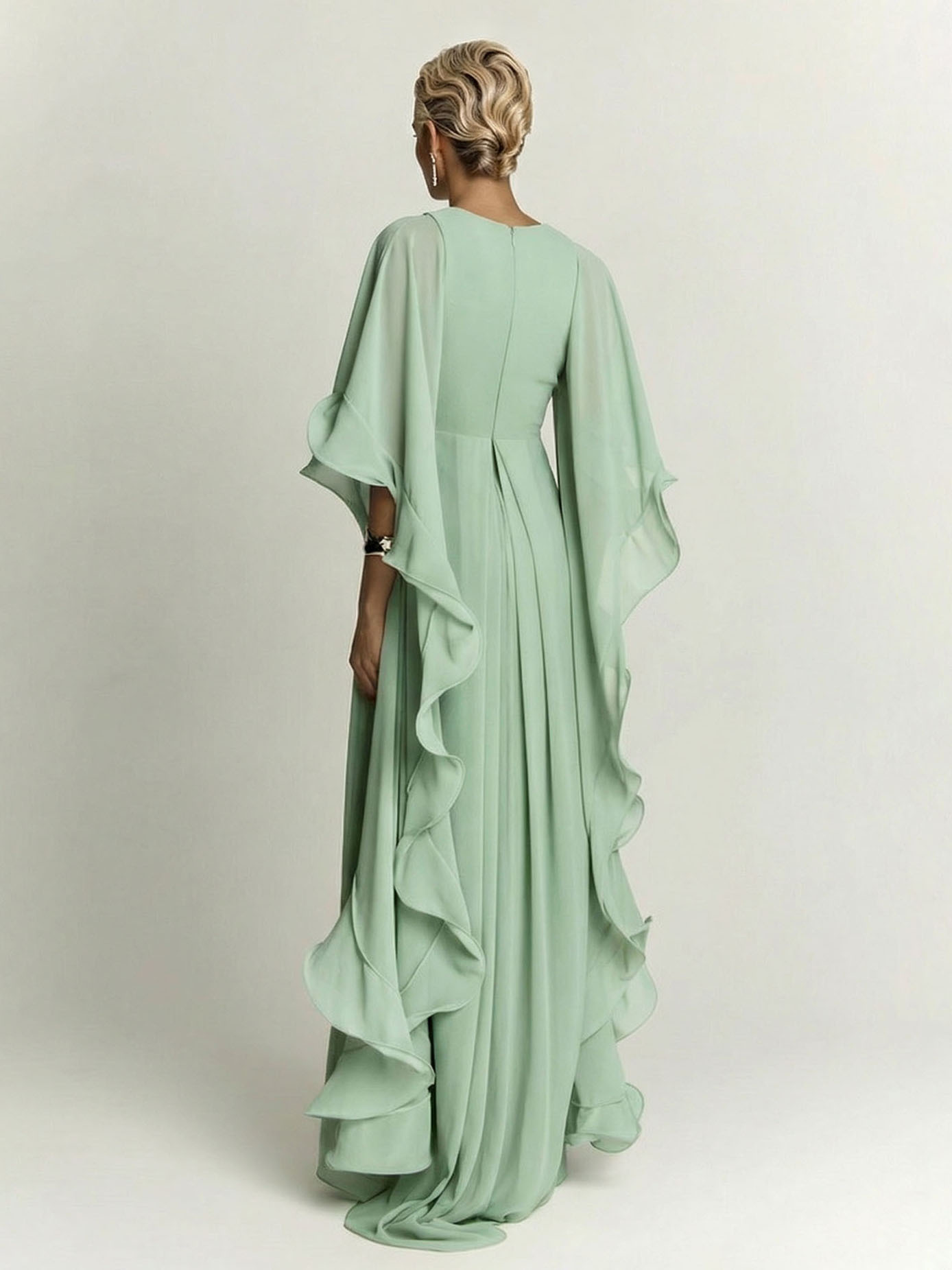 Elegant Draped Head Sleeve Chiffon Maxi Dress