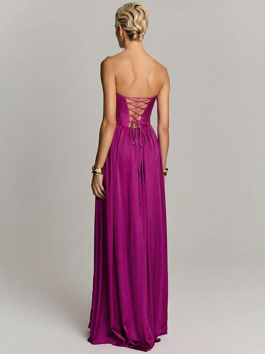 Elegant Strapless Lace-Panel Ball Gown Maxi Dress