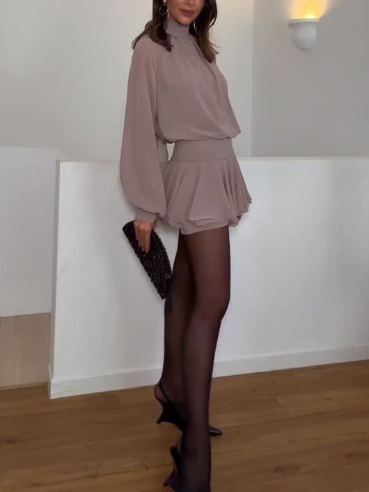 Exquisite Flowing Long-sleeved Chiffon Mini Dress