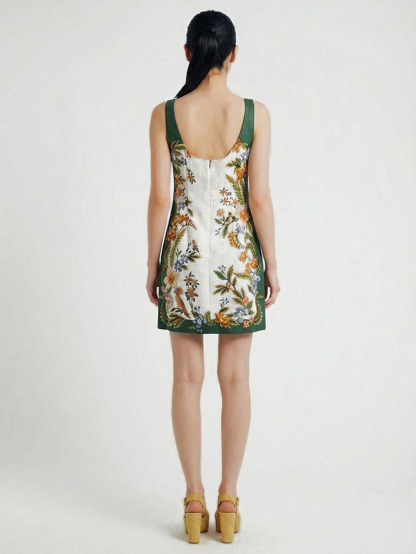 Elegant Floral Print Contrast-Trim Mini Dress
