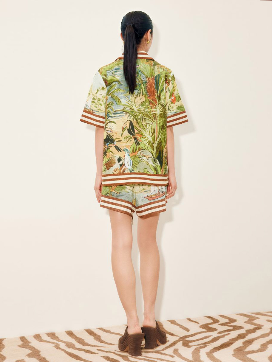Tropical Scenic Print Shirt & Shorts Two-Piece Vacation Set