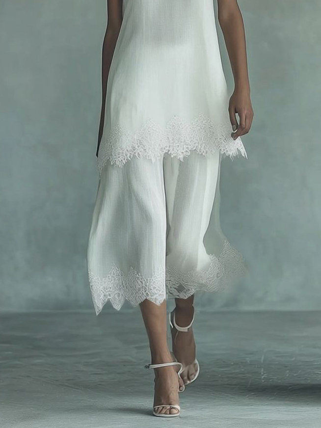 Elegant Sleeveless Lace Top & Skirt Two-Piece Set