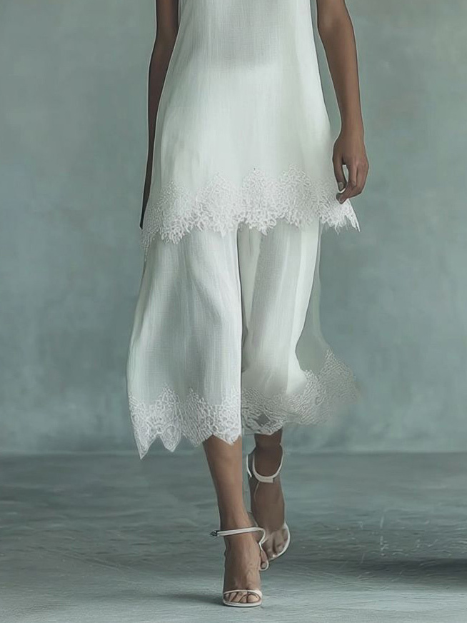 Elegant Sleeveless Lace Top & Skirt Two-Piece Set