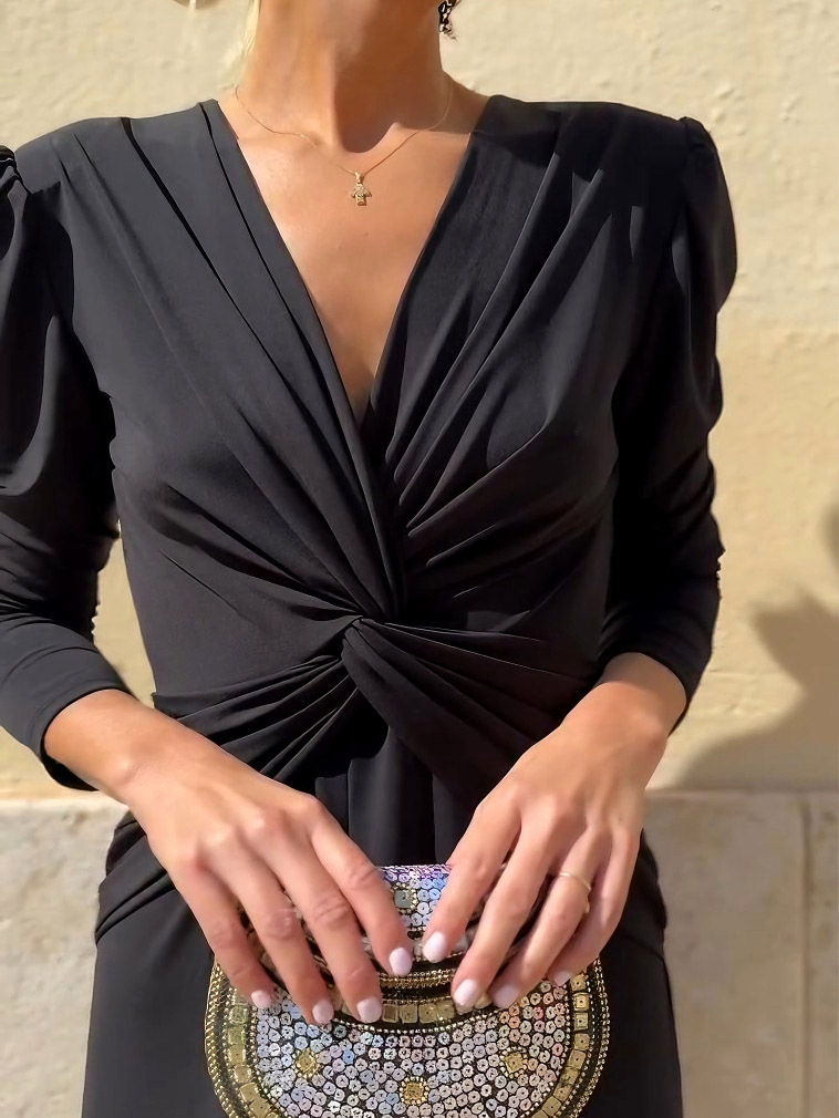 Elegant V-neck Twist Slit Maxi Dress