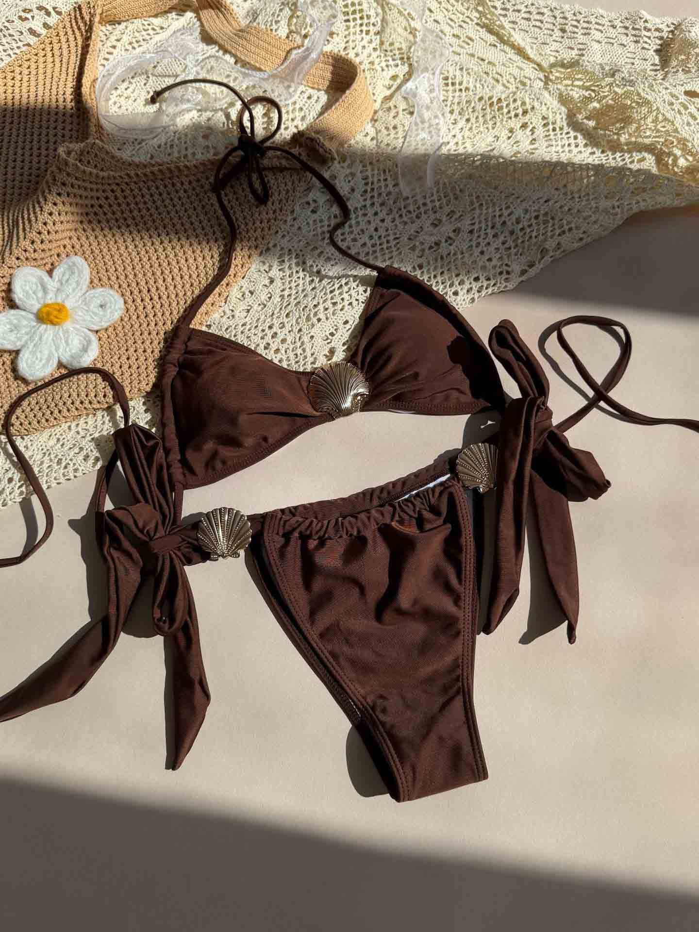 Shell Detail Halter Bikini Set