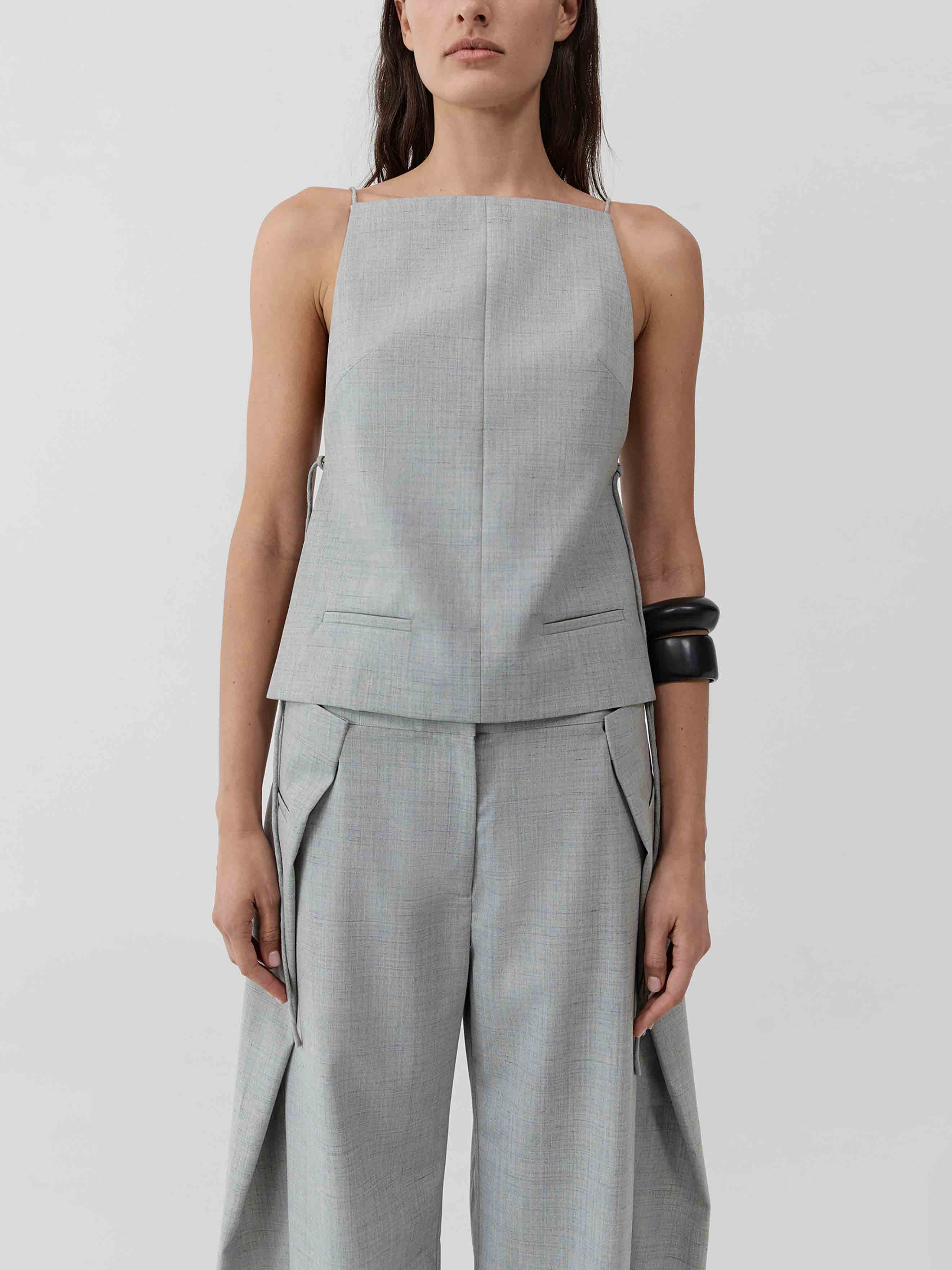 Minimalist Sleeveless Top & Asymmetrical Wide-Leg Pants Two-Piece Set