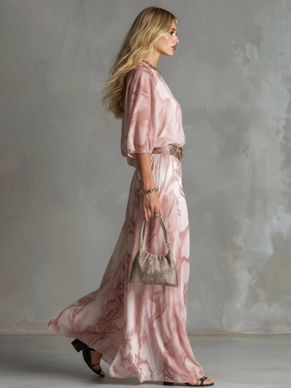 Snake Print One-Shoulder Top & Wide-Leg Pants Set