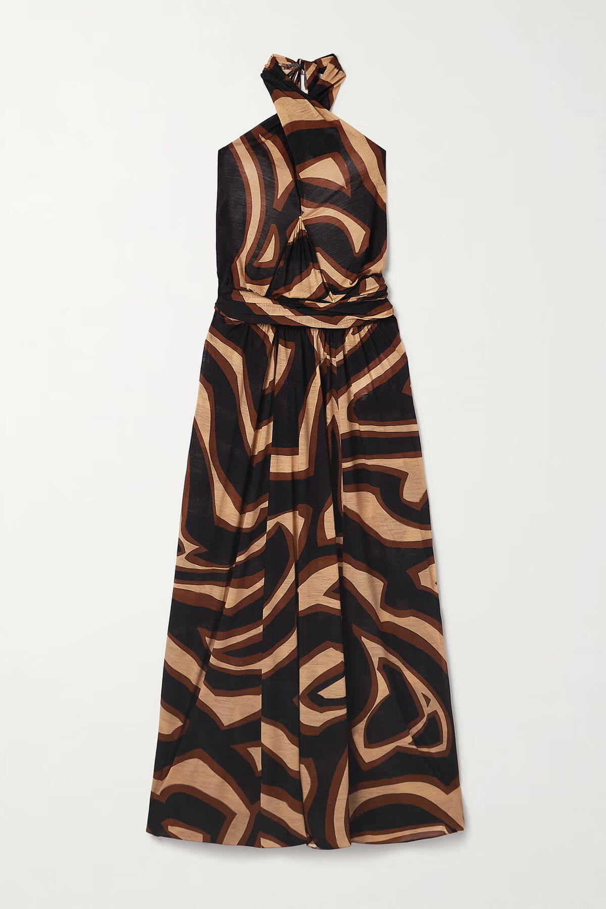 Unique Zebra Print Backless Halter Tie-Up Maxi Dress