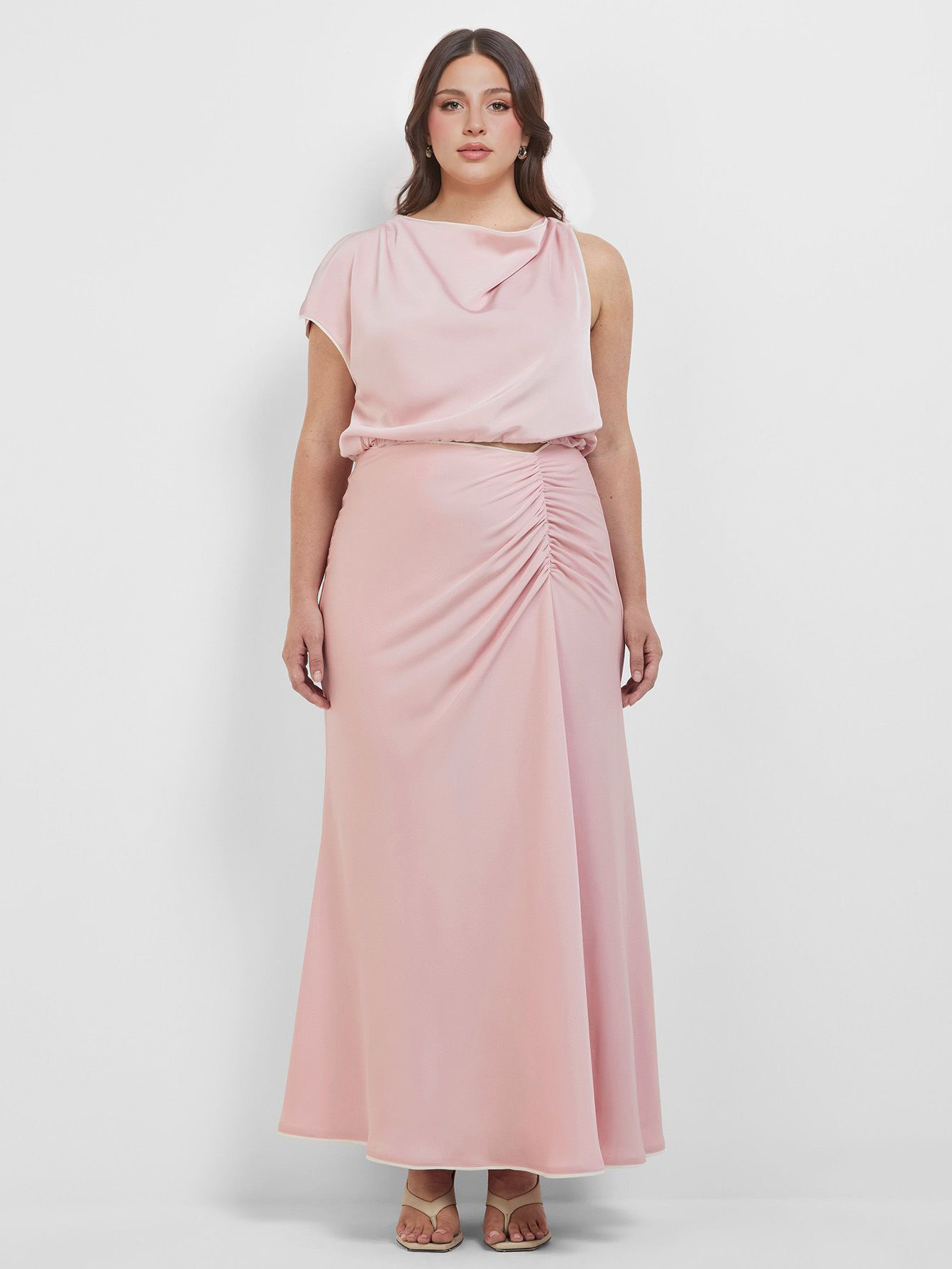 Elegant Draped Sleeveless Top & Ruched Maxi Skirt Two-Piece Set