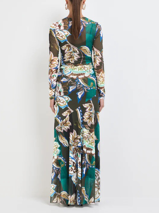 Exquisite Painting Fantasy Floral Print Mesh Maxi Dress