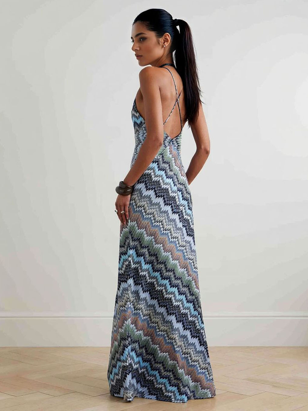Casual Halter Neck Print Slim-fit Maxi Dress