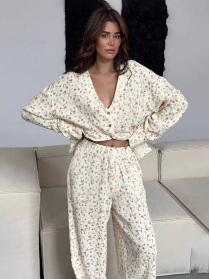 Casual Loose Printed Loungewear Pajama Set