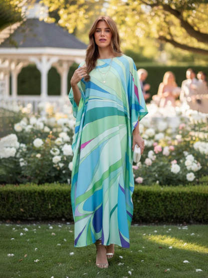 Exquisite Blue Ocean Kaftan Beach Maxi Dress