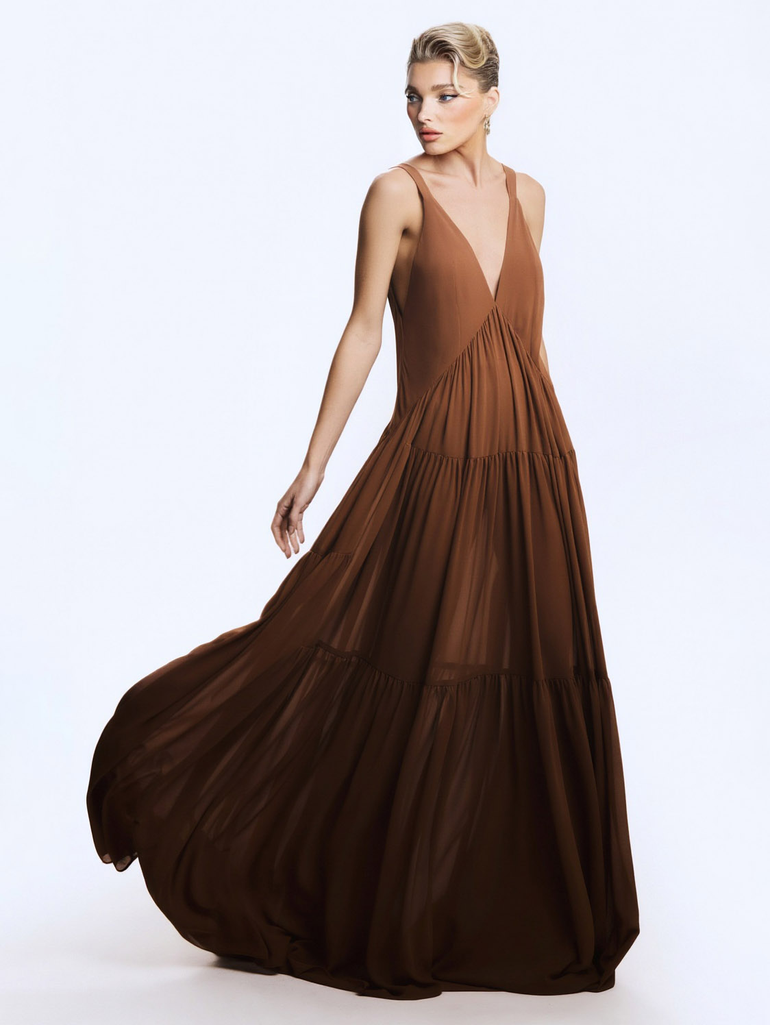 Elegant Chiffon Cape Top And Tiered Maxi Skirt Two-Piece Set