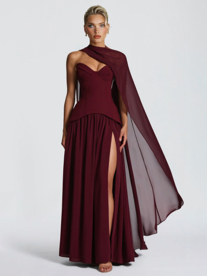Elegant Sweetheart Neck High Slit Party Maxi Dress