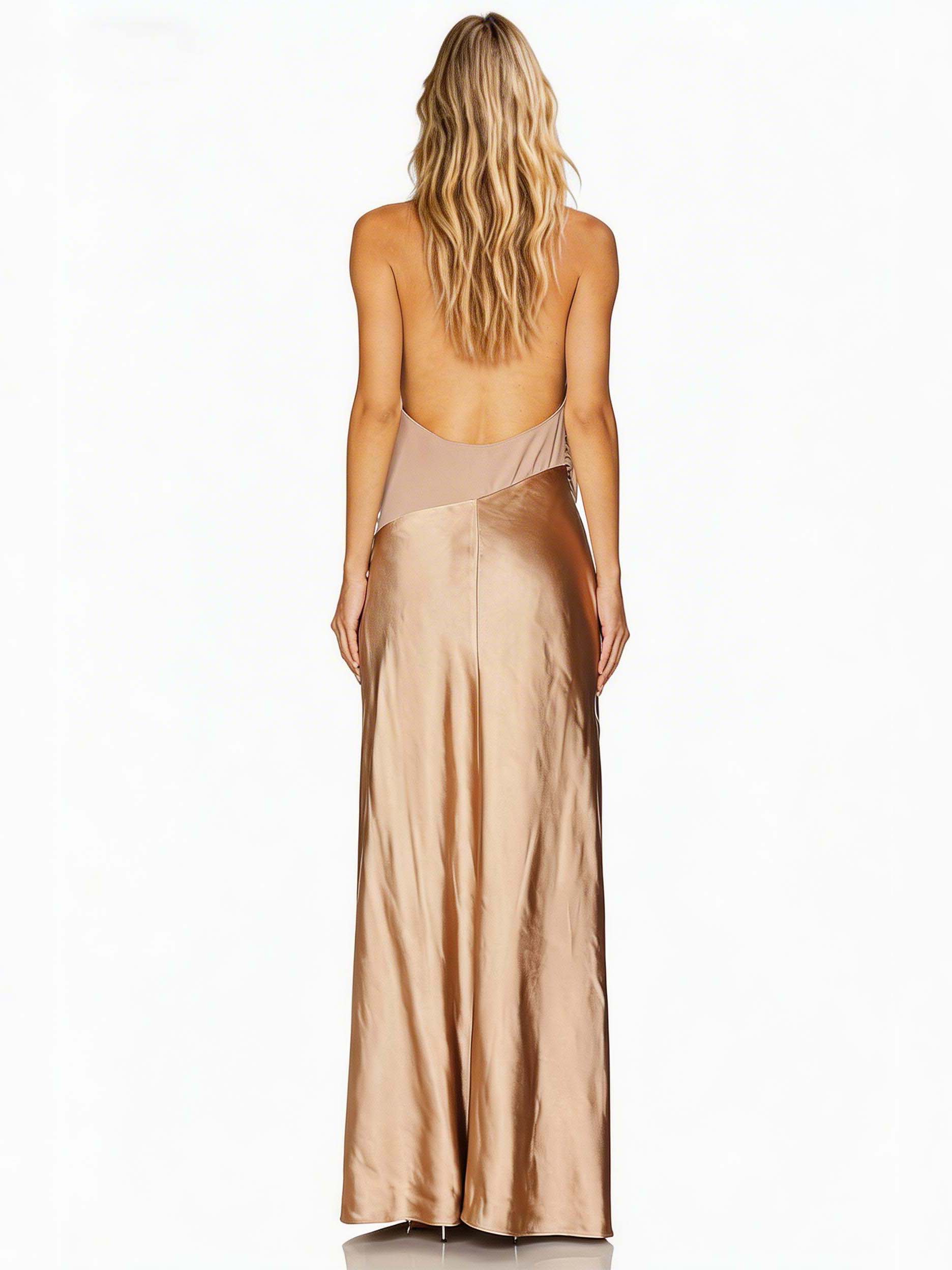Elegant Satin Wrap-Waist Party Maxi Dress