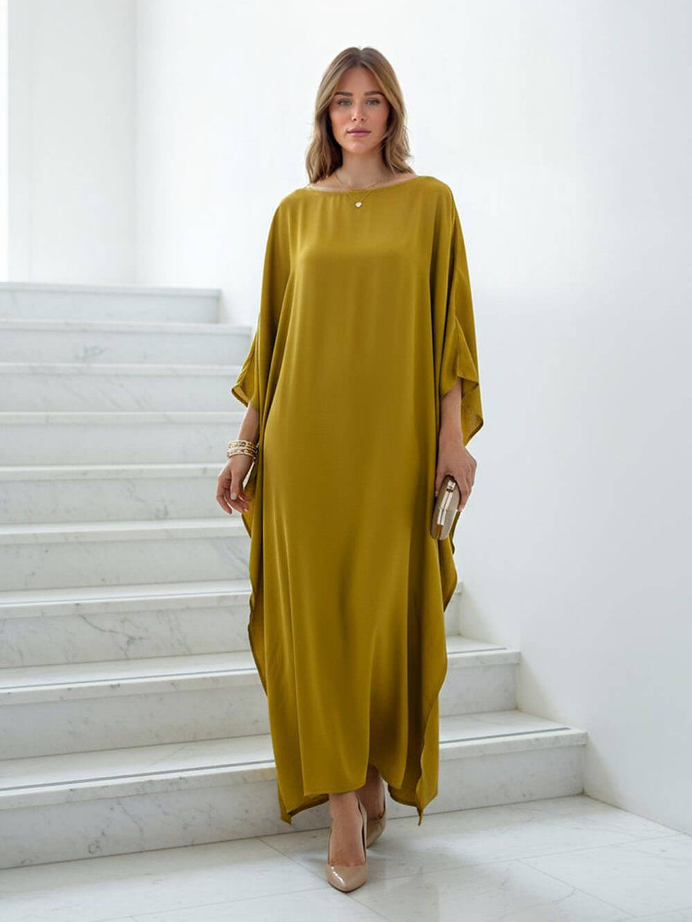 Bohemian Satin Kimono Maxi Dress