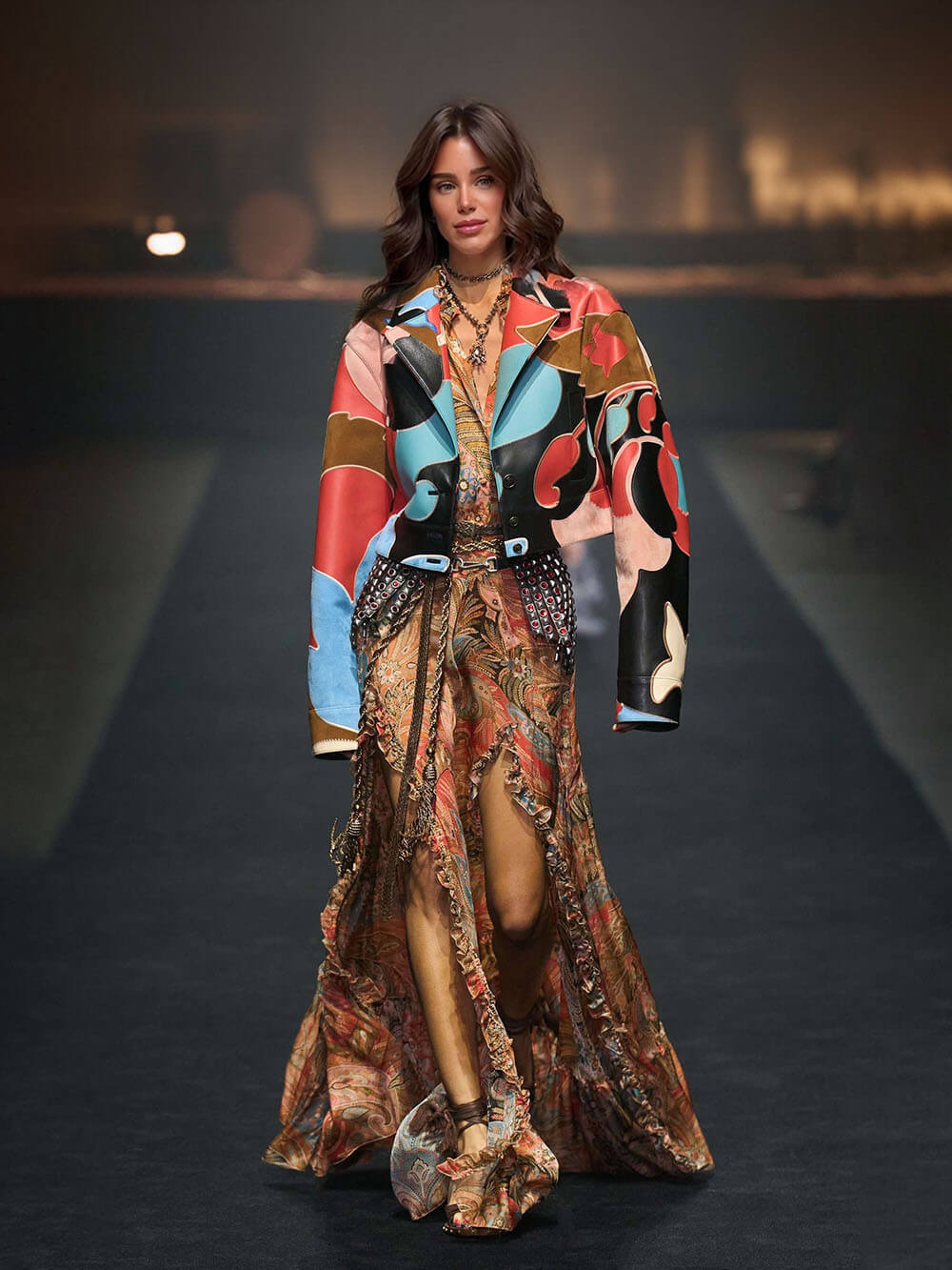 Exquisite Floral Print Ruffle Slit Maxi Skirt