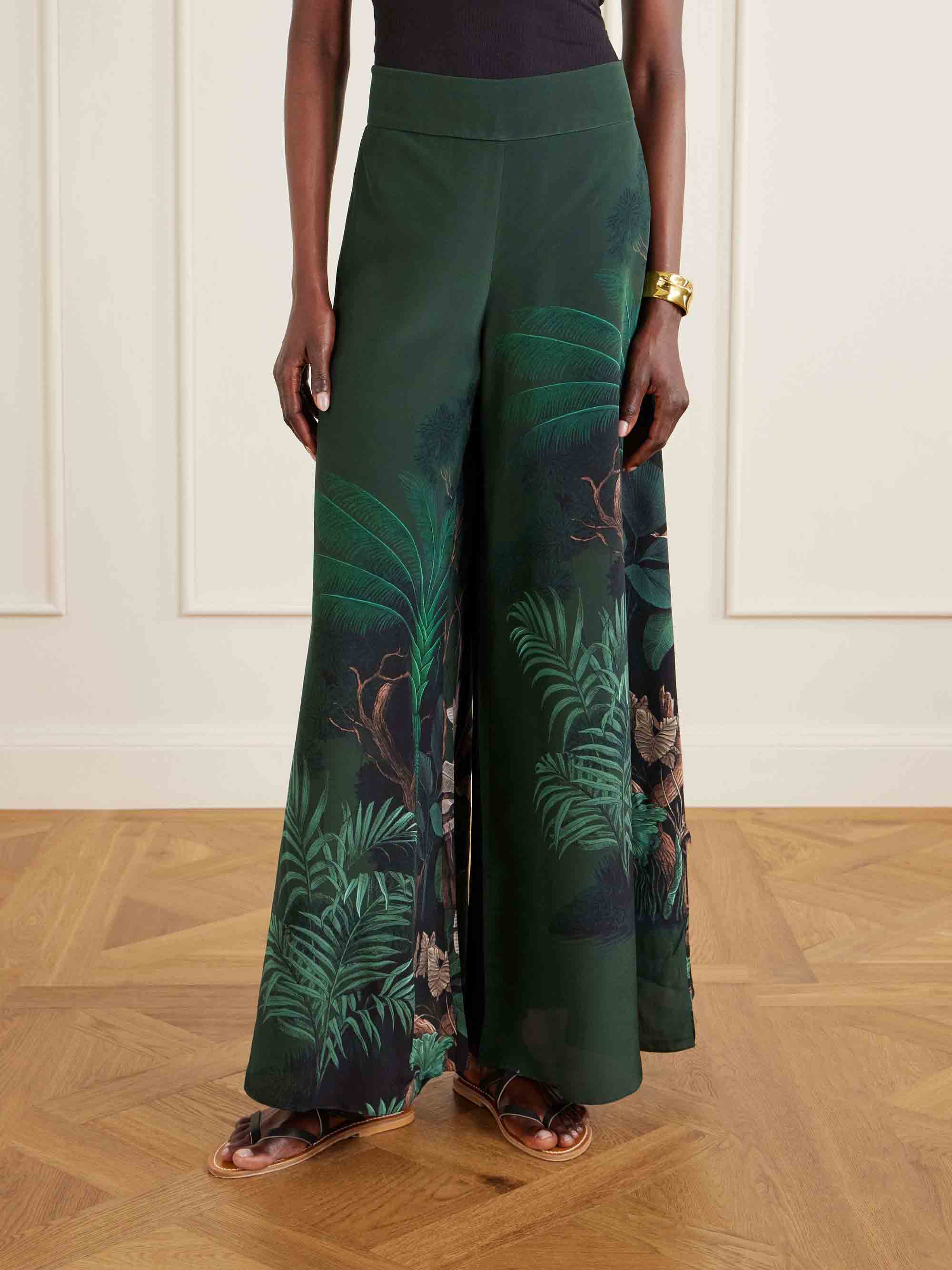 Tropical Palm Print Wide-Leg Pants Set