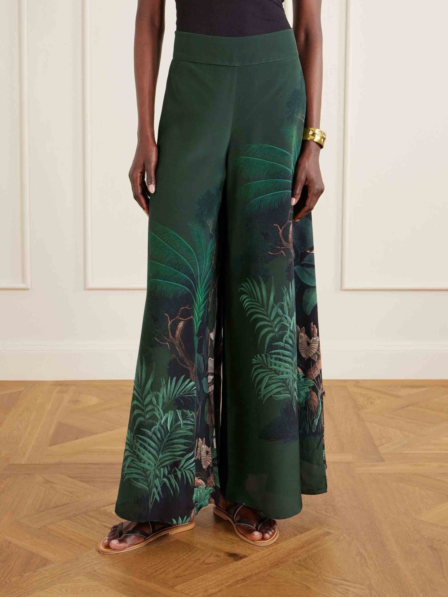 Tropical Palm Print Wide-Leg Pants Set