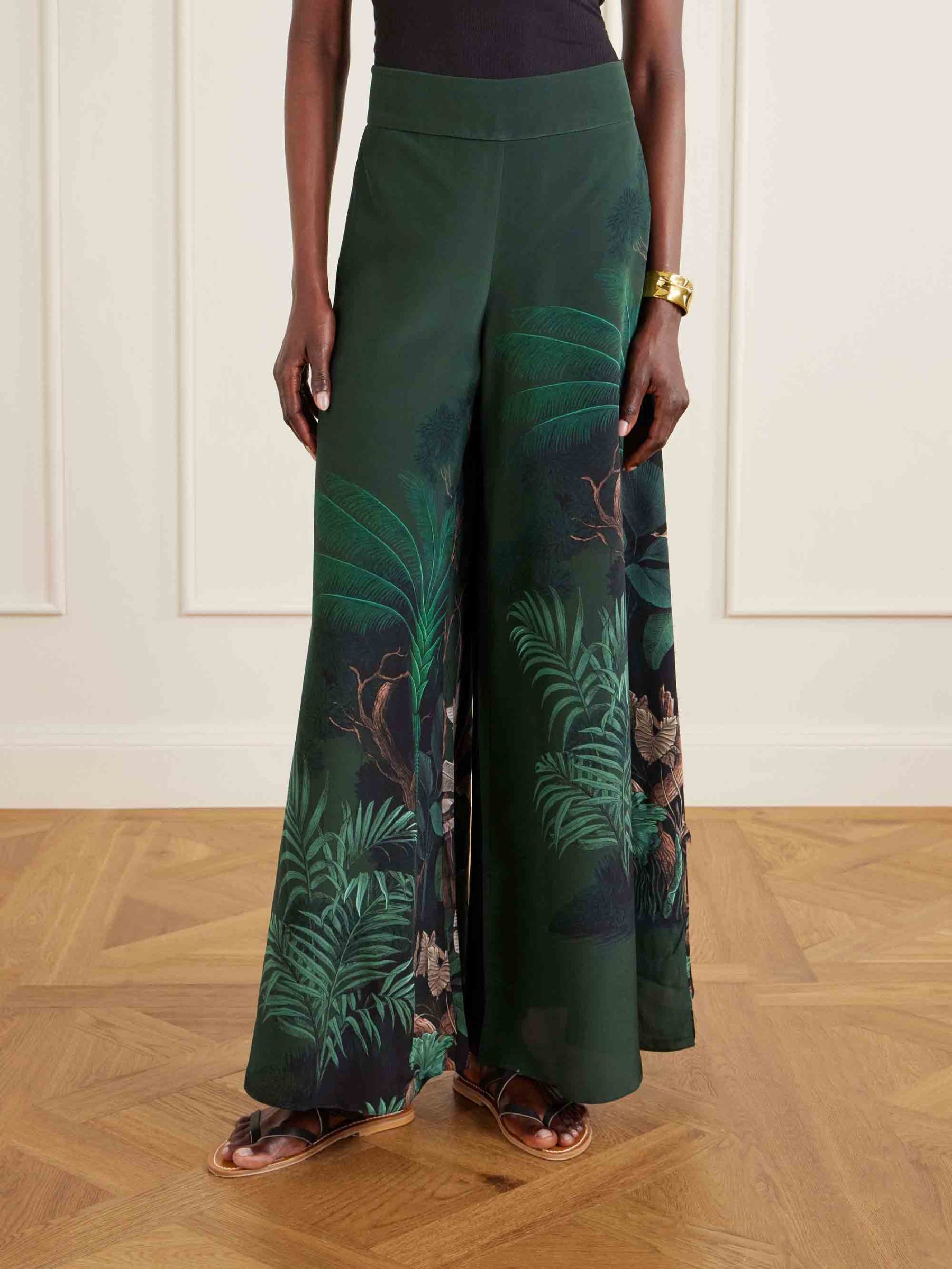 Tropical Palm Print Wide-Leg Pants Set