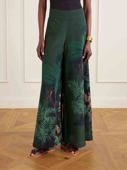 Tropical Palm Print Wide-Leg Pants Set