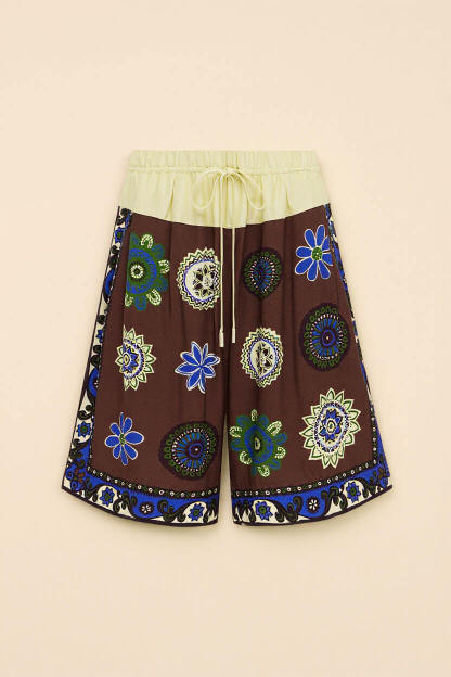 Unique Printed Bandeau Top And Drawstring Shorts Set