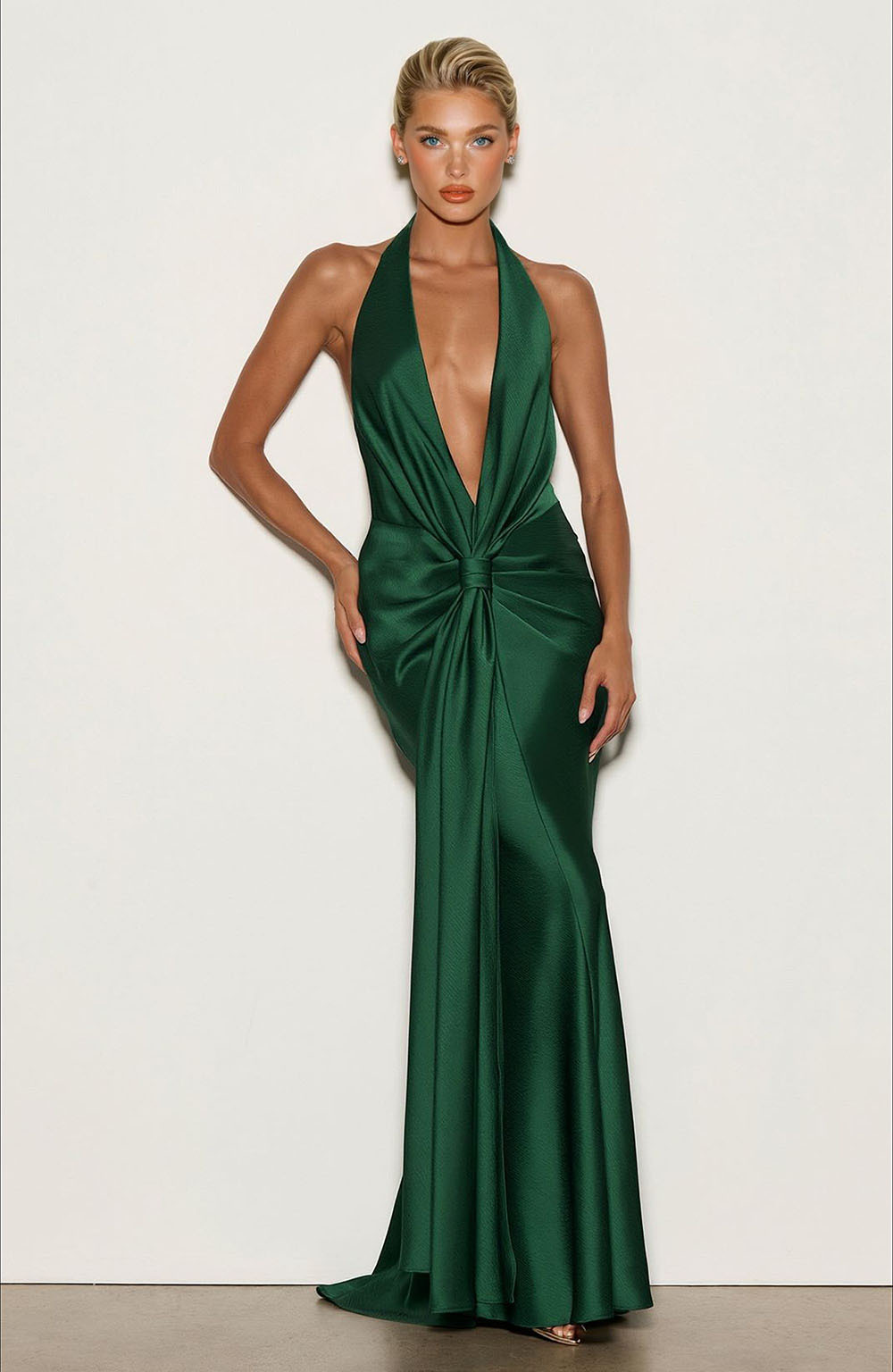 Elegant Backless Twist Front Satin Maxi Dress