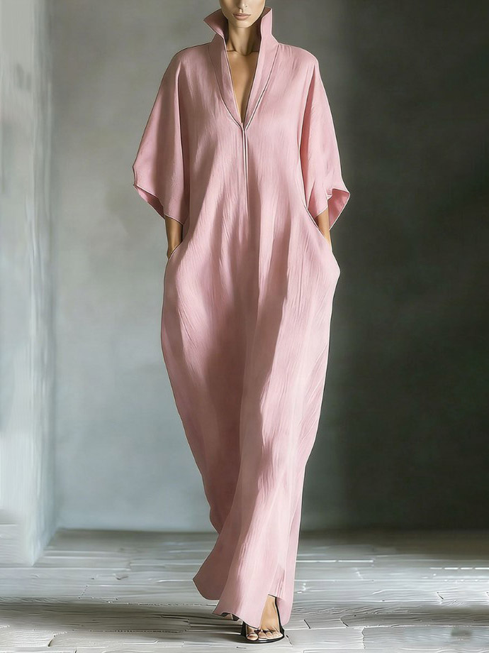 Elegant High-Neck Batwing Sleeve Maxi Dress