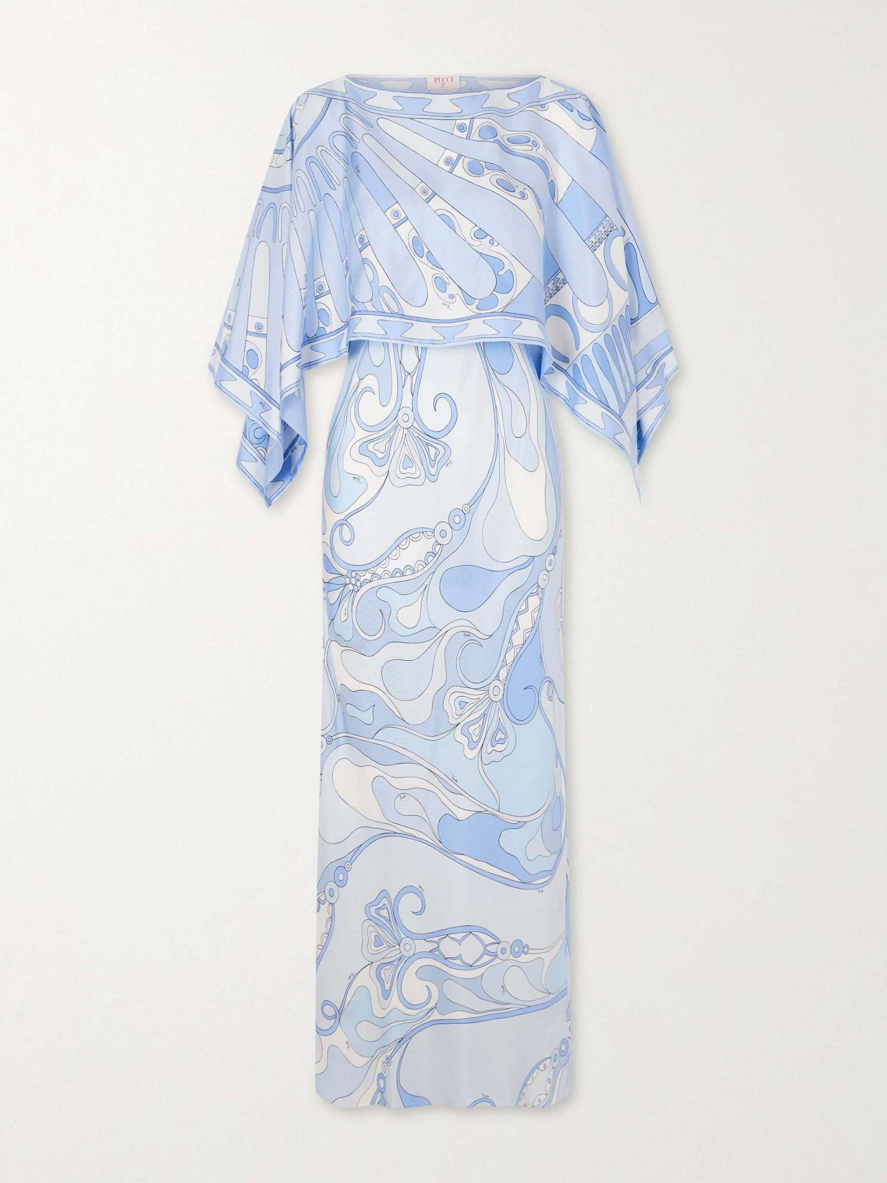 Elegant Abstract Print Cape Sleeve Satin Two-Piece Set