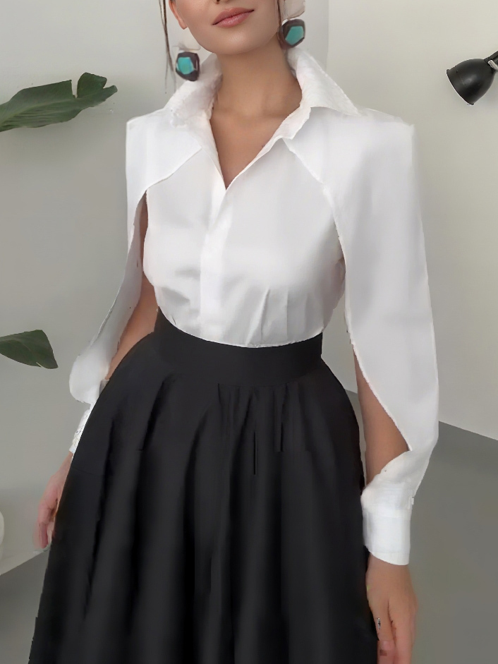 Elegant Cape-Shoulder Structured White Shirt