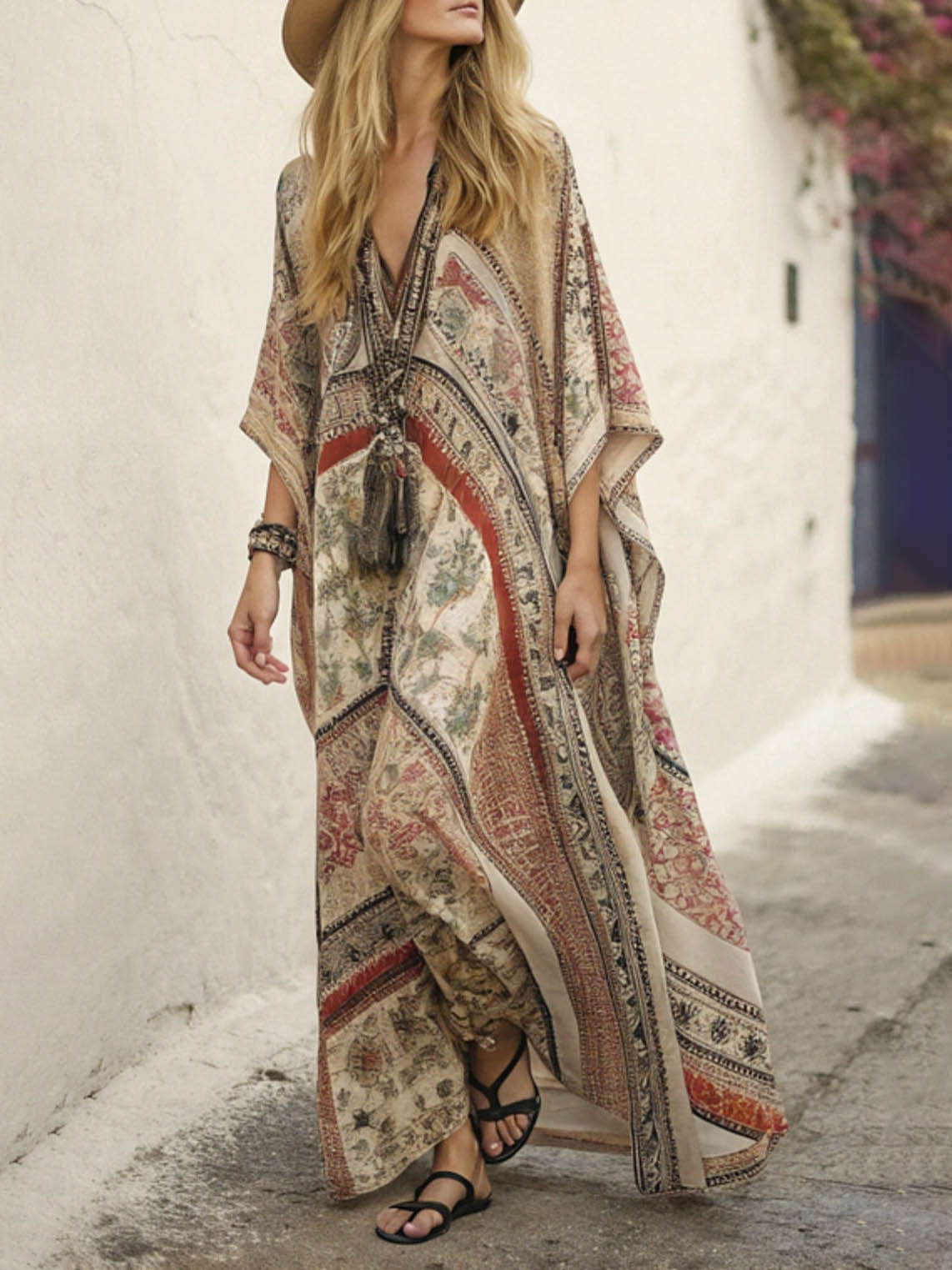 Boho Vintage Print Oversized Kaftan Maxi Dress