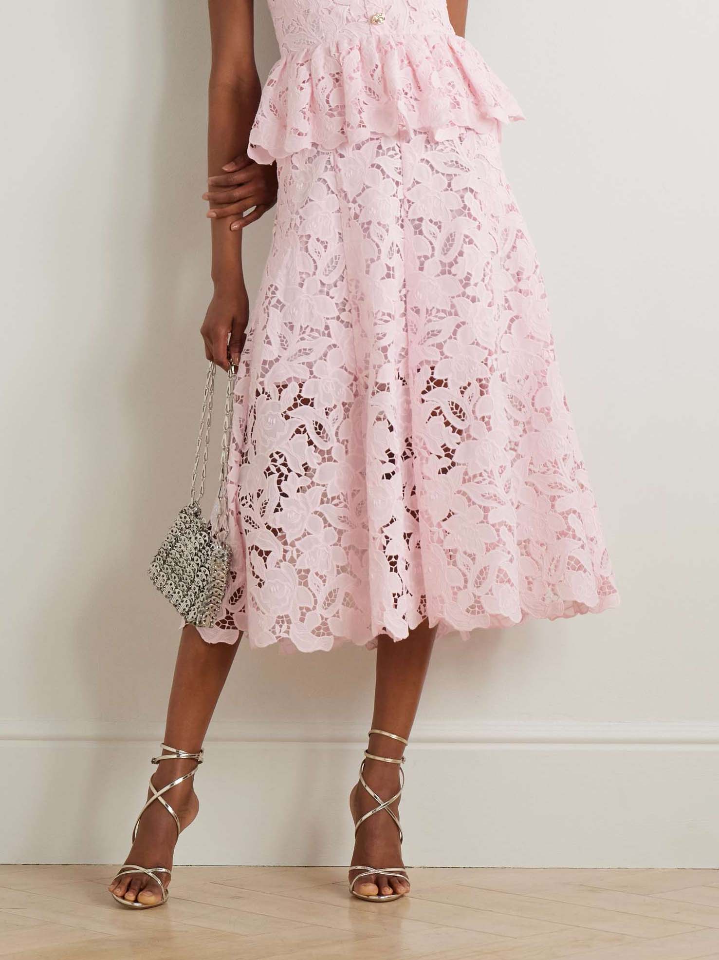 Romantic High-Waisted Floral Lace Midi Skirt