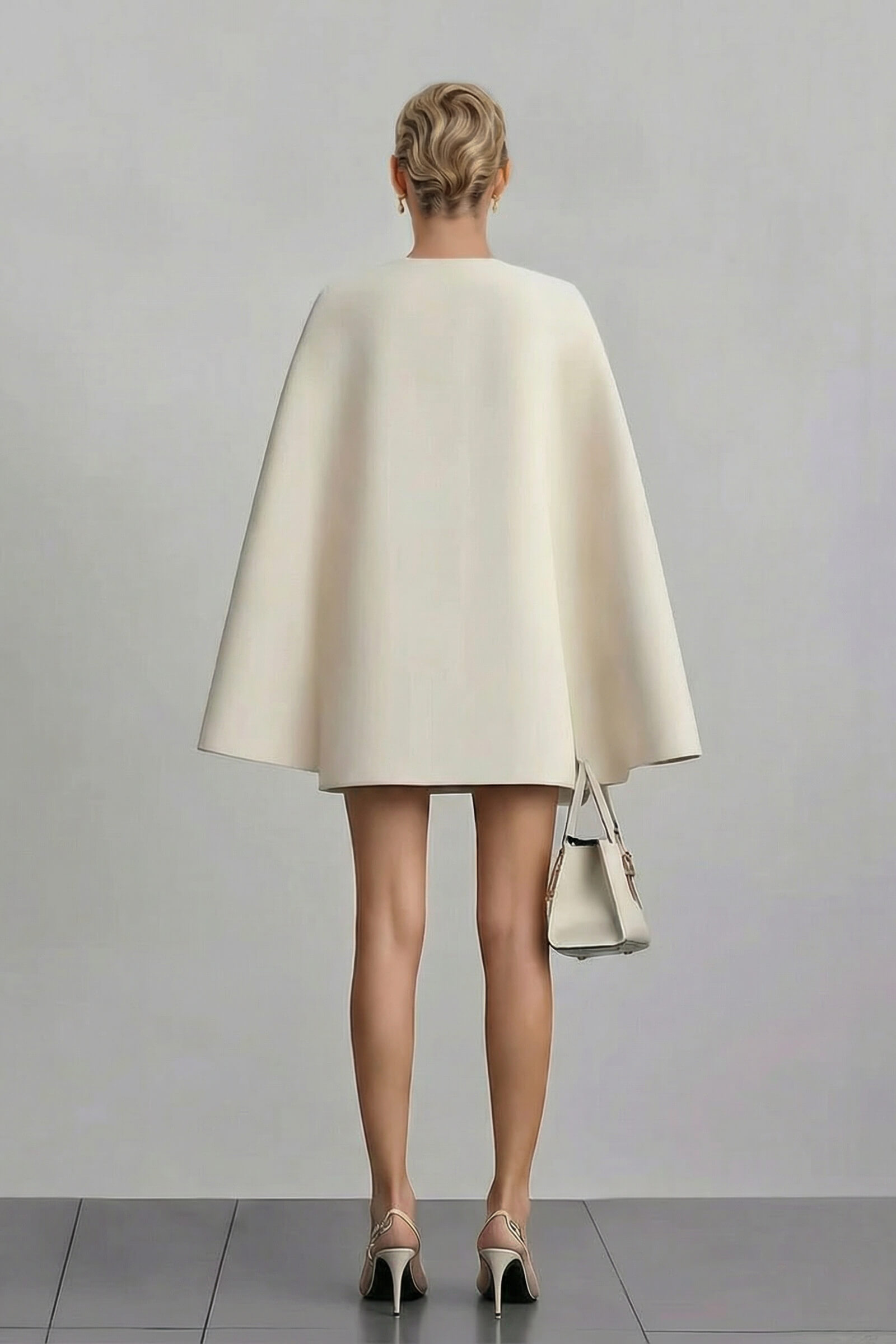 Chic Beige V-Neck Cape Sleeve Double-Breasted Blazer Mini Dress