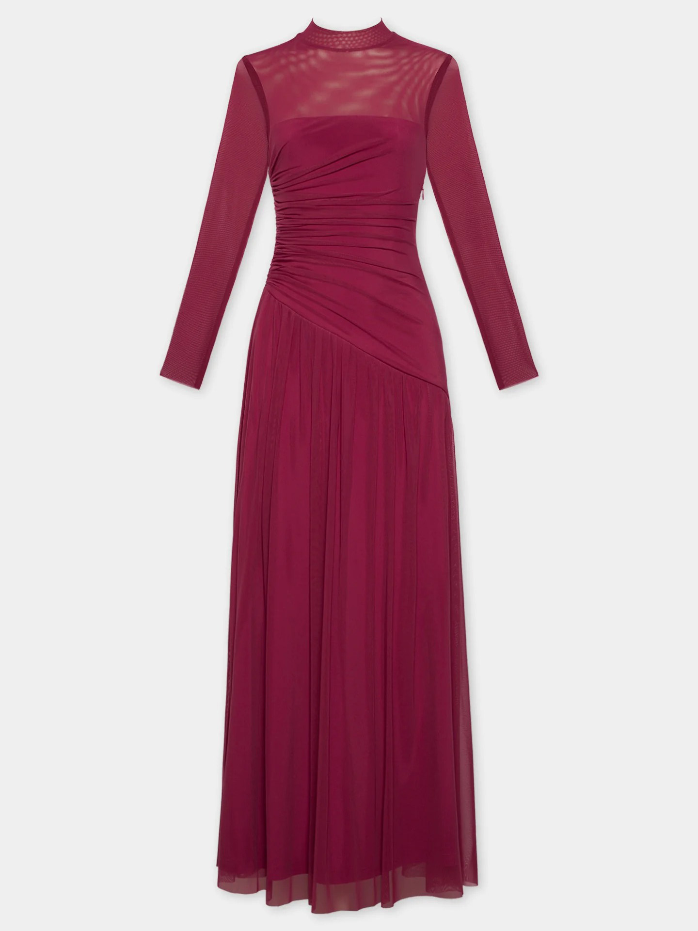 Elegant Pleated Mesh Long-sleeved Maxi Dress