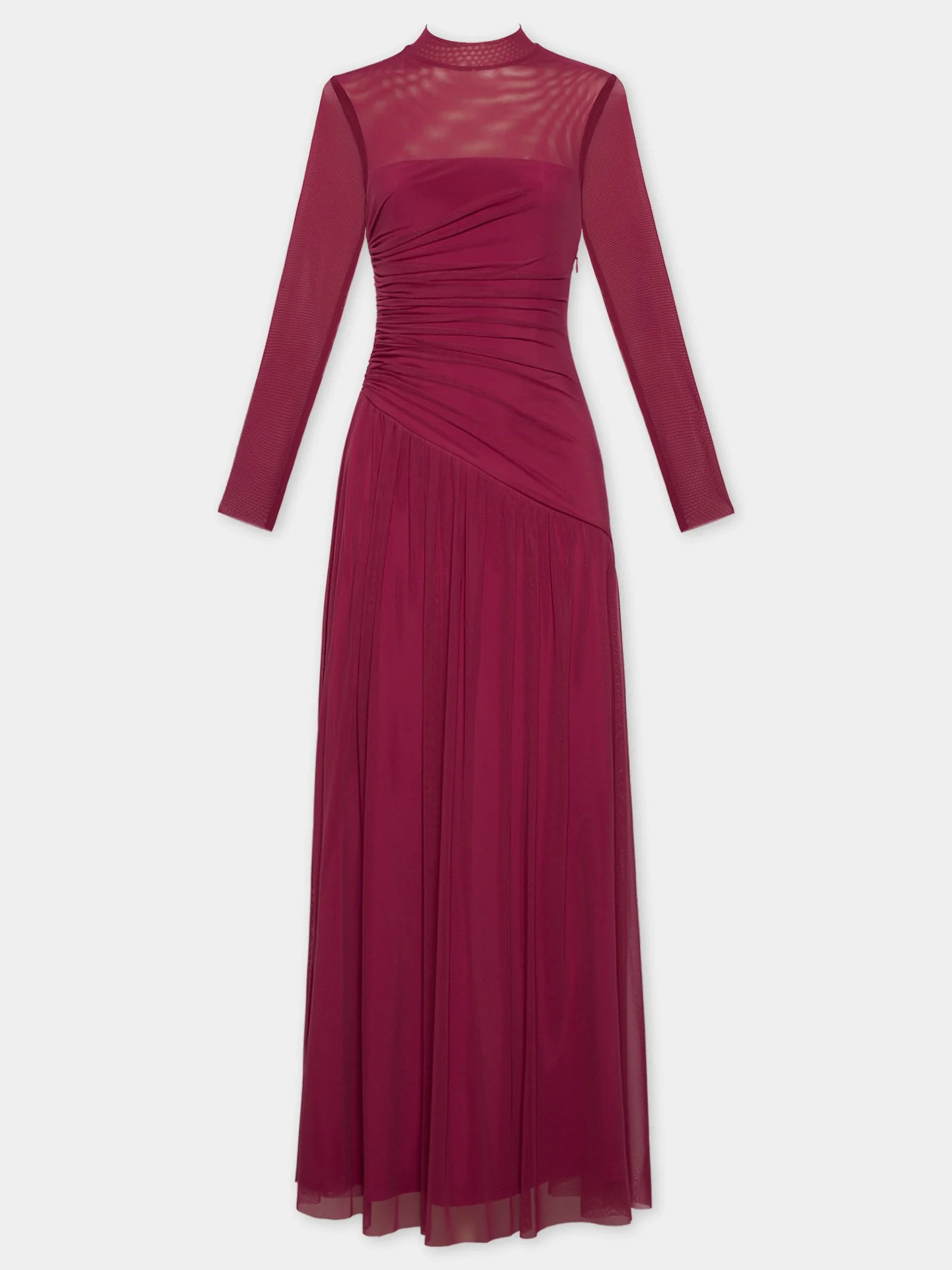 Elegant Pleated Mesh Long-sleeved Maxi Dress