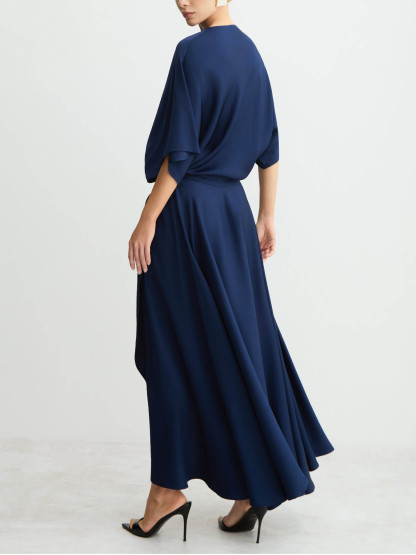 Elegant Satin Flowing Wrap Midi Dress